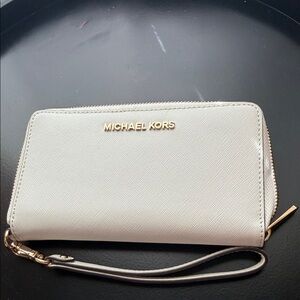 Michael Kors Cream Saffiano Leather Wristlet with Gold Hardware